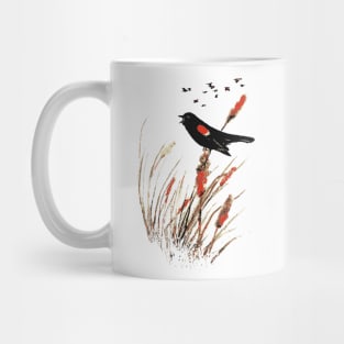 Watercolor Red-winged Blackbird Bird art Mug